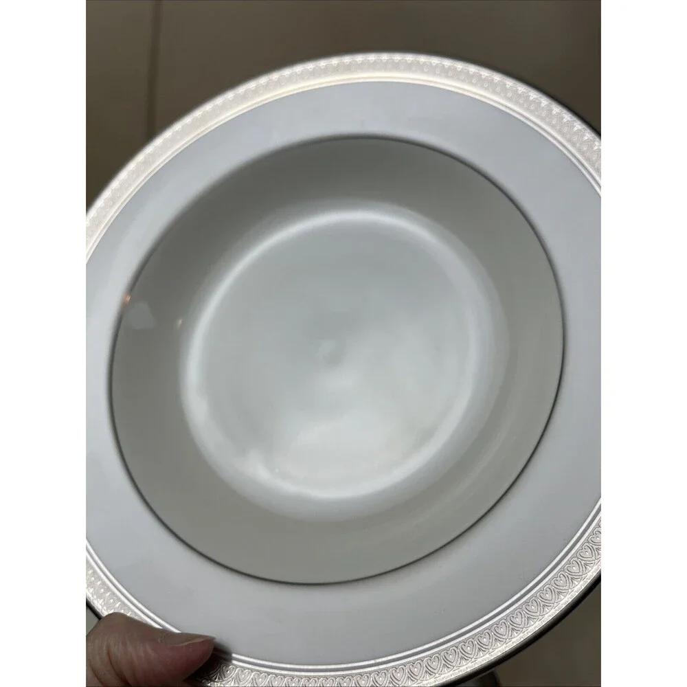 4pc Mikasa Palatial Platinum‎ Rimmed Soup/Cereal Bowl L3235 8.5
